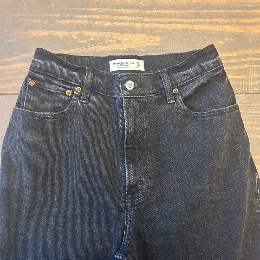 Abercrombie & Fitch The '90s Straight Ultra High‎ Rise Jeans Womens 27 / 4 Black - Picture 2 of 13